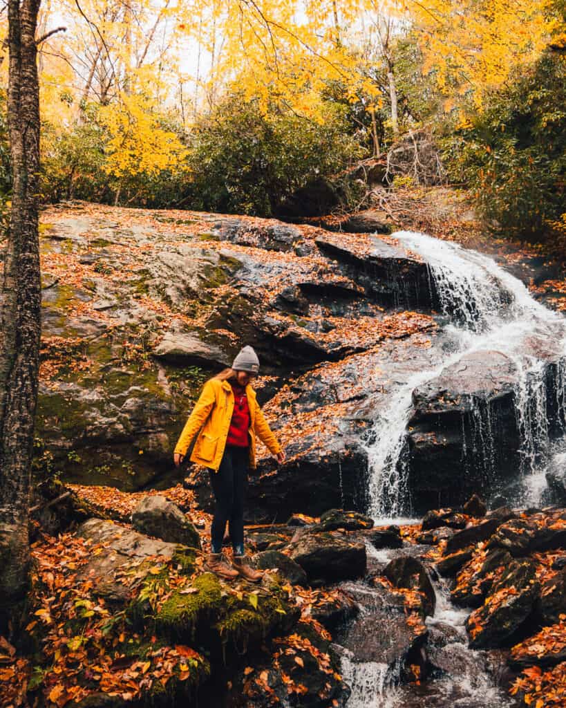 Taking in all the fall colors at Dill Falls, a North Carolina Waterfall