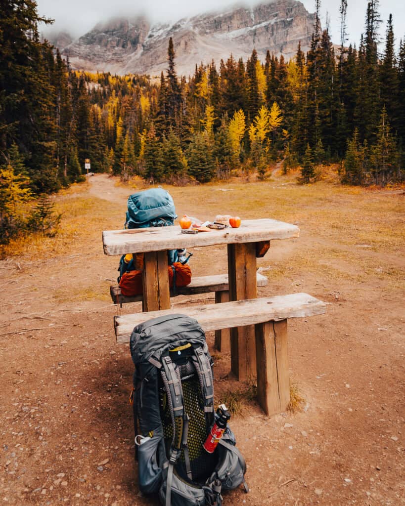 Lunch spot during a backpacking trip to the Canadian Rockies