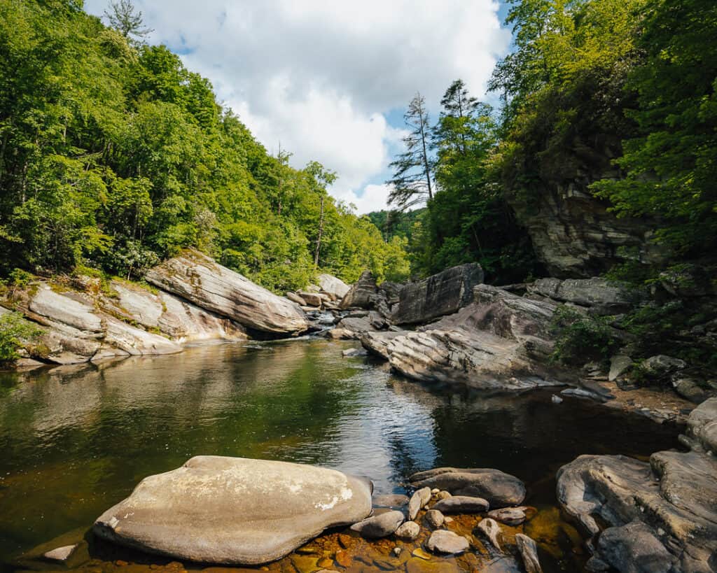 River crossing in Linville Gorge on a women backpacking trip