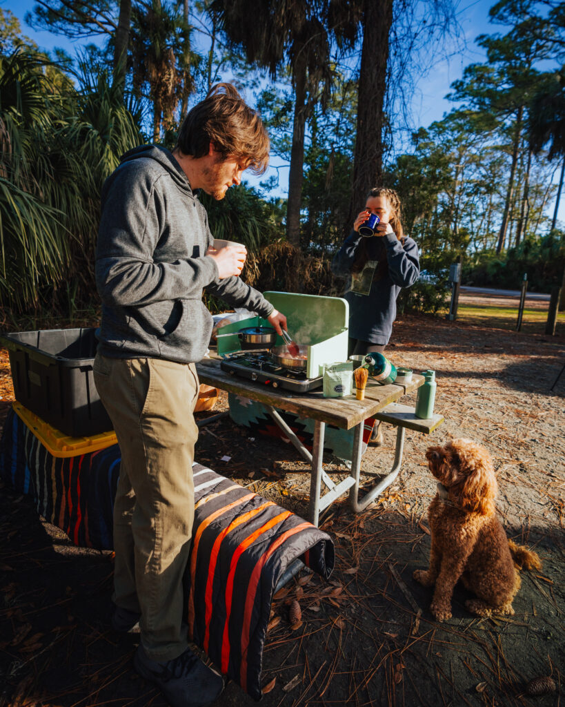 Cooking breakfast at Hunting Island State Park Campground